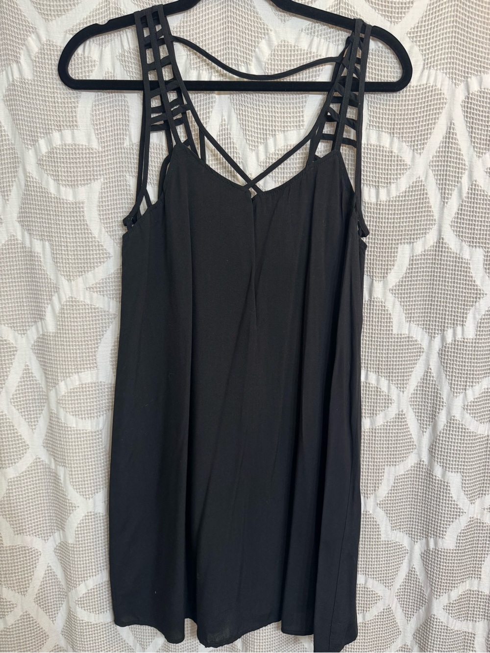 entro Black Strappy Mini Dress with Lattice Shoulder Detail